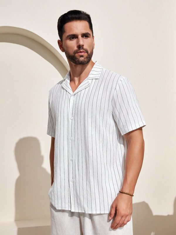 Men's Camp Collar Striped Short Sleeve Shirt