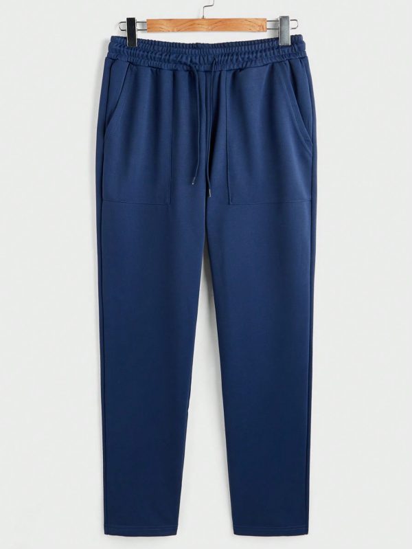 Men's Solid Color Dropped Shoulder Long Sleeve Half-Placket Sweatshirt And Sweatpants Loose Set, Autumn Winter