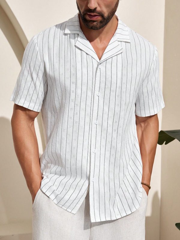 Men's Camp Collar Striped Short Sleeve Shirt