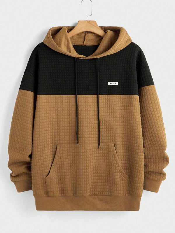Men's Solid Color Splice Pocket Long Sleeve Minimalist Casual Hoodie