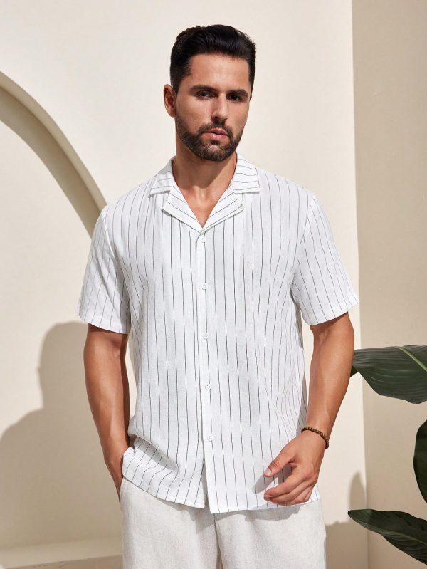 Men's Camp Collar Striped Short Sleeve Shirt