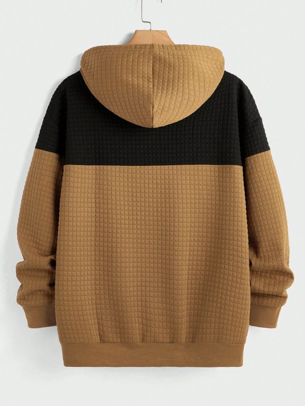 Men's Solid Color Splice Pocket Long Sleeve Minimalist Casual Hoodie
