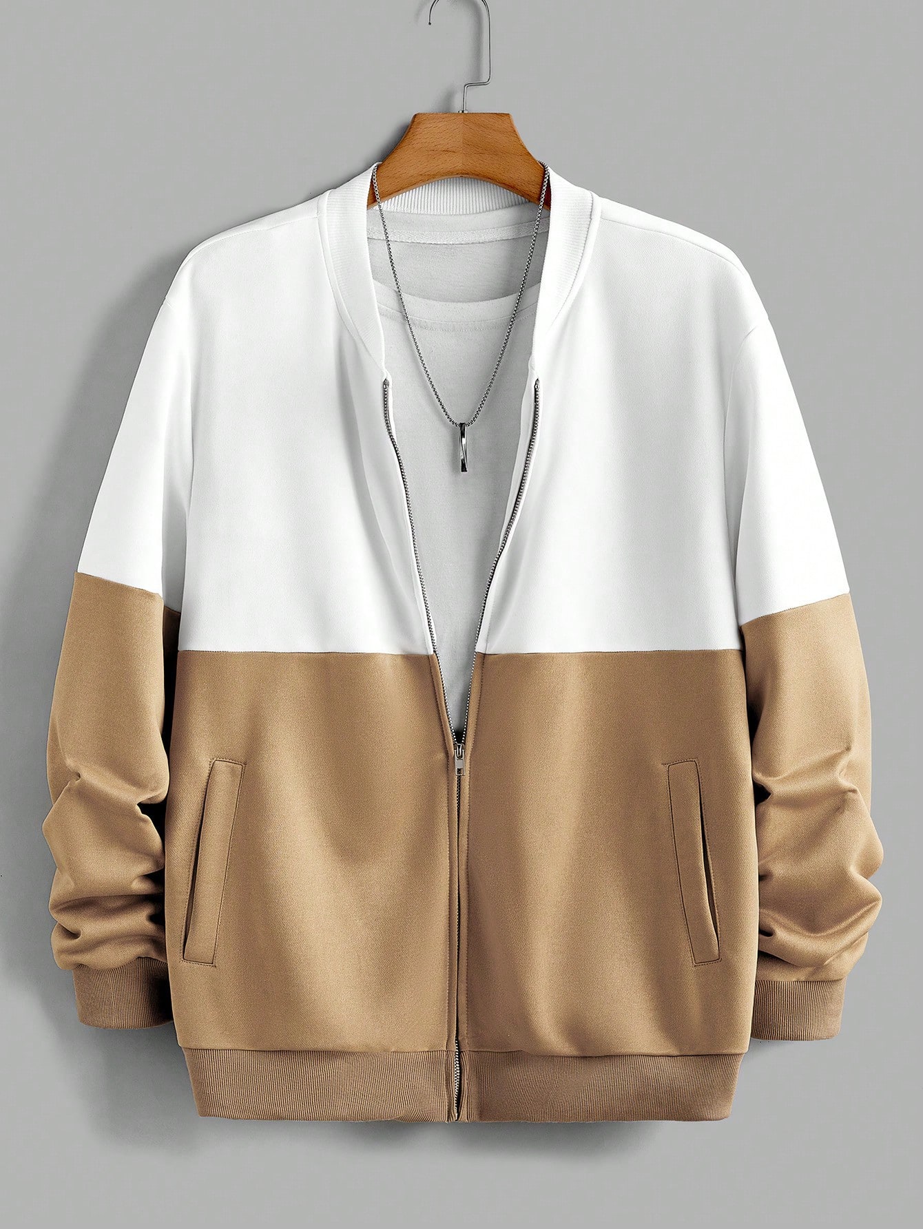Men Two Tone Zip Up Bomber Jacket