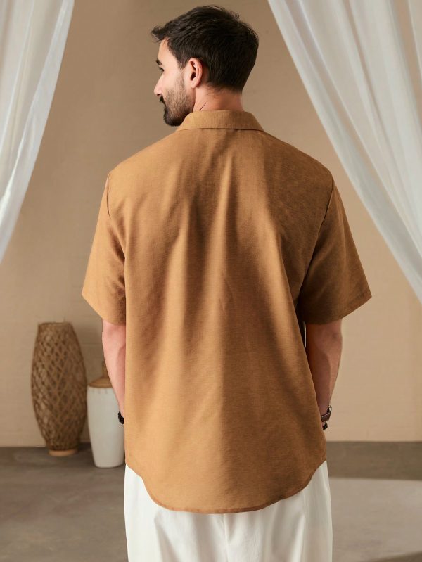 Men Summer Holiday Geometric Printed Short Sleeve Casual Loose Shirt Button Up Collar Graphic Color Block Vacation Shirt