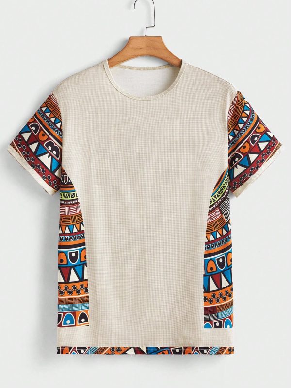 Men Geometric Print Round Neck Short Sleeve Holiday Casual T-Shirt For Summer