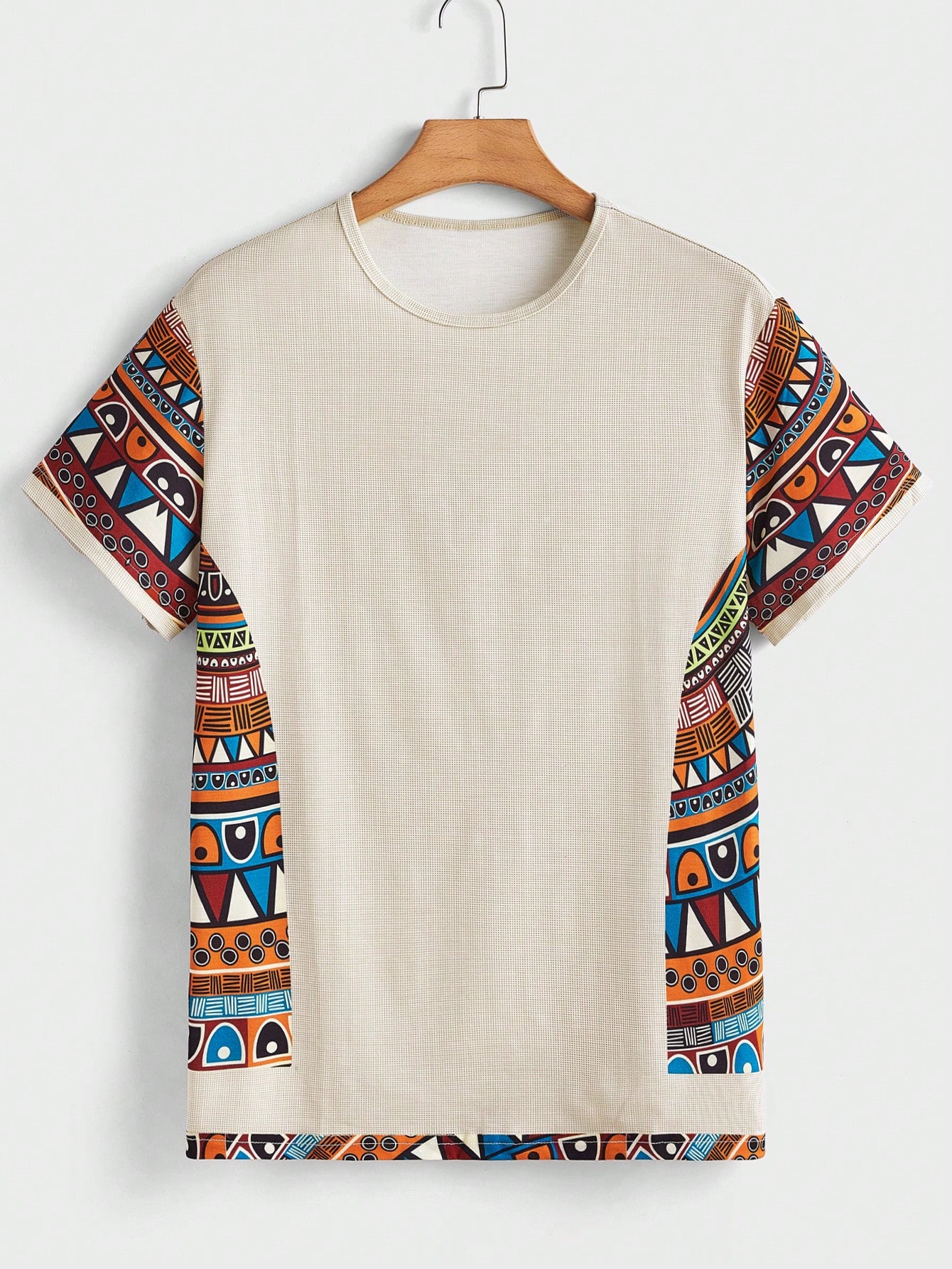 Men Geometric Print Round Neck Short Sleeve Holiday Casual T-Shirt For Summer