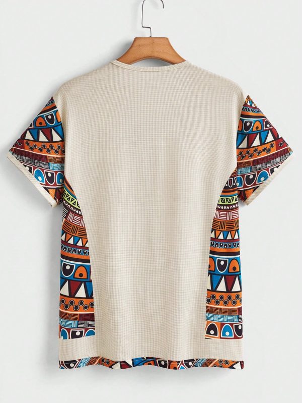 Men Geometric Print Round Neck Short Sleeve Holiday Casual T-Shirt For Summer