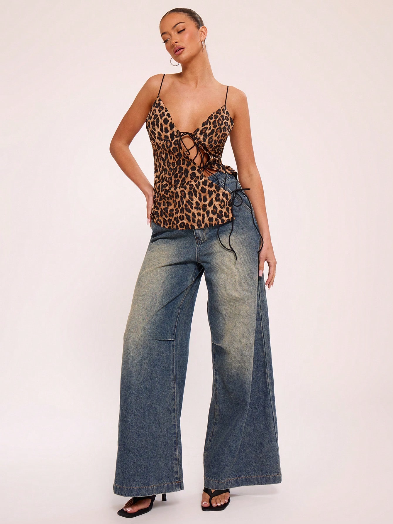 Leopard Print Tie Detail Strappy Top