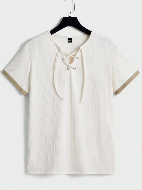 Men Contrast Trim Lace Up Front Tee & Shorts