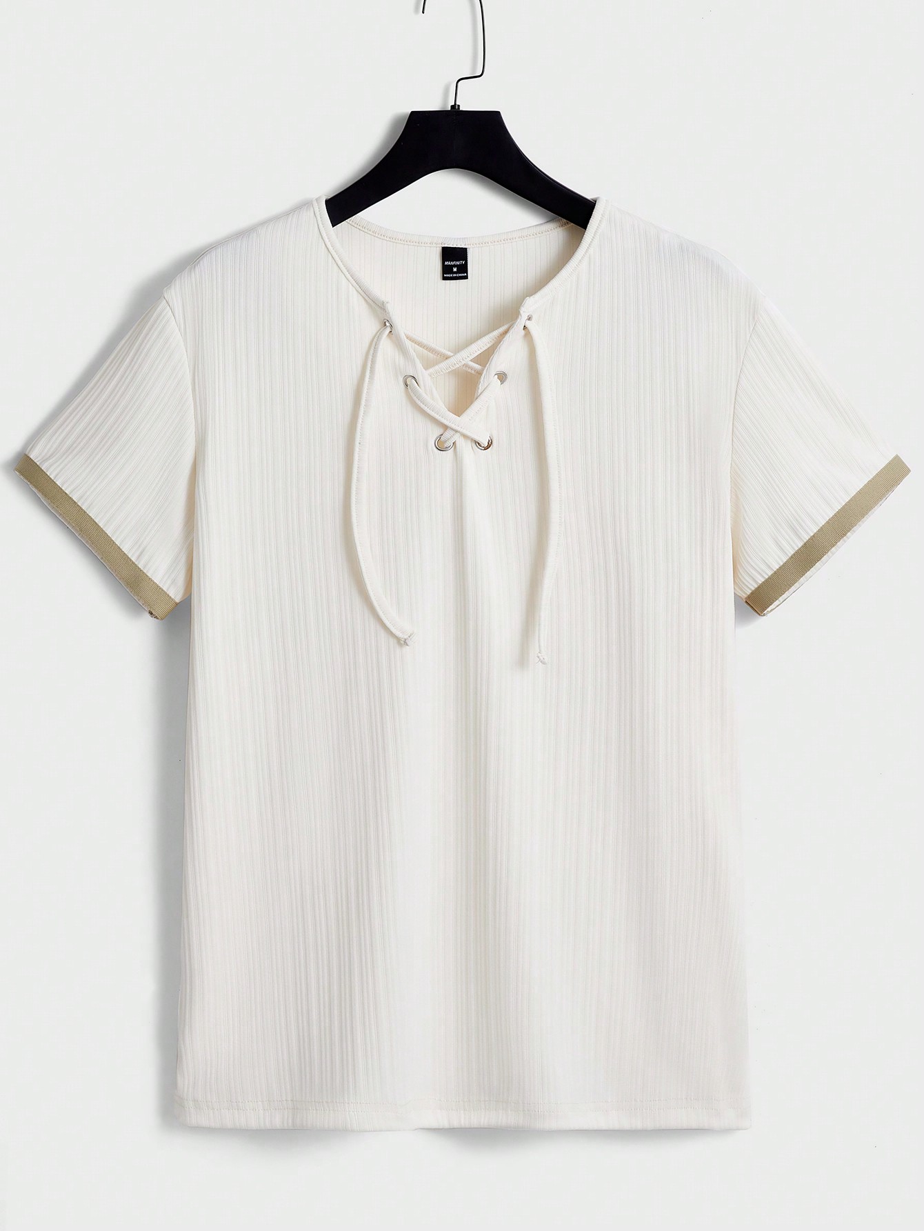 Men Contrast Trim Lace Up Front Tee & Shorts