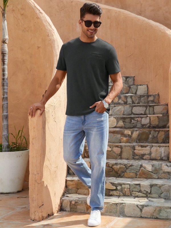 Men Solid Waffle Knit Tee