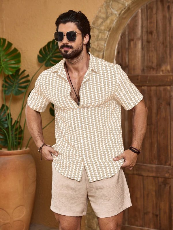 Men's Summer Geometric Print Short Sleeve Casual Shirt