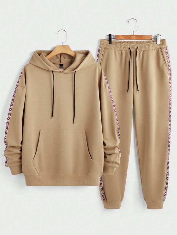 2pcs Men's Knitted Hooded Sweatshirt And Pants Set