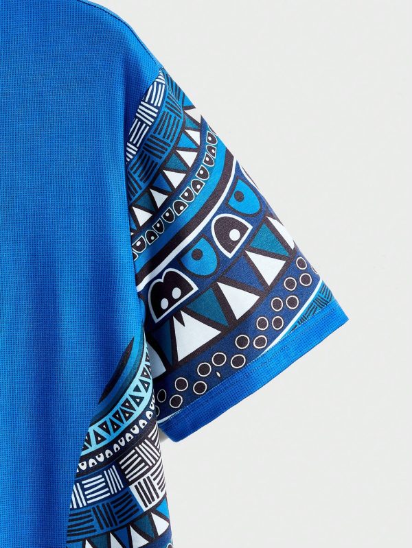 Men's Casual Patchwork Printed T-Shirt, Summer