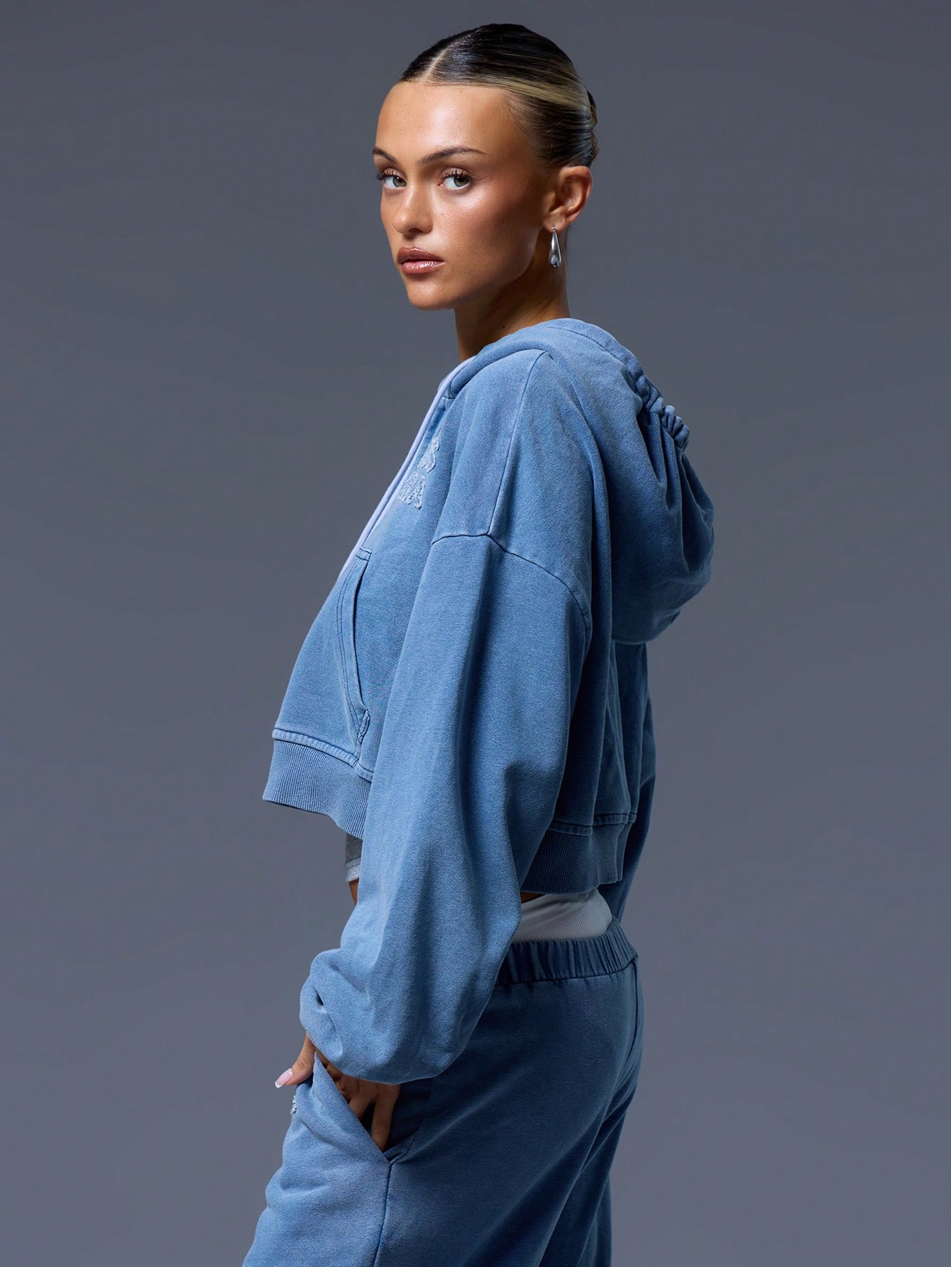 Washed Cropped Applique Hoodie Only