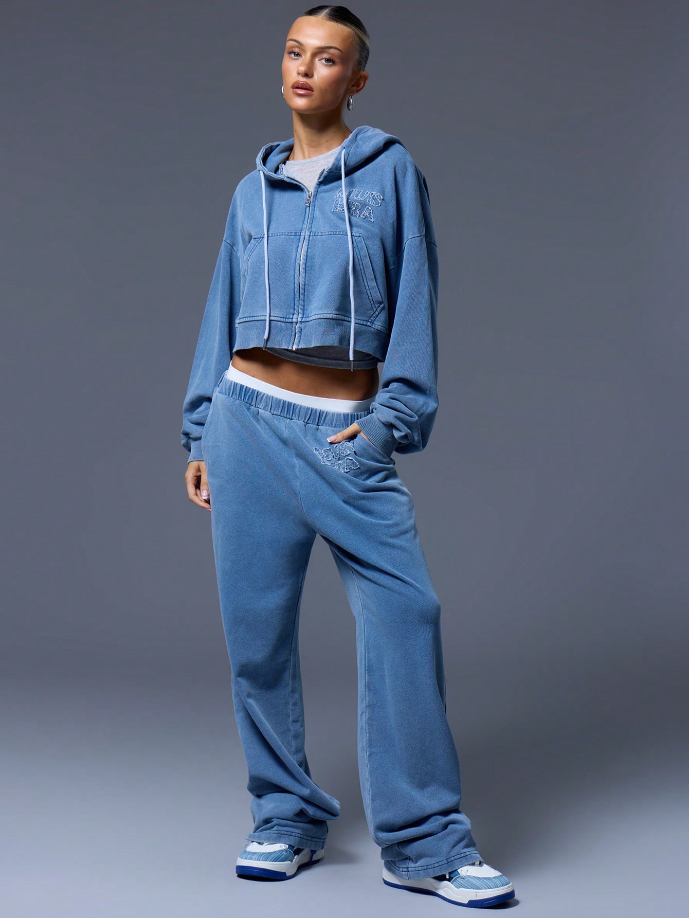 Washed Cropped Applique Hoodie Only