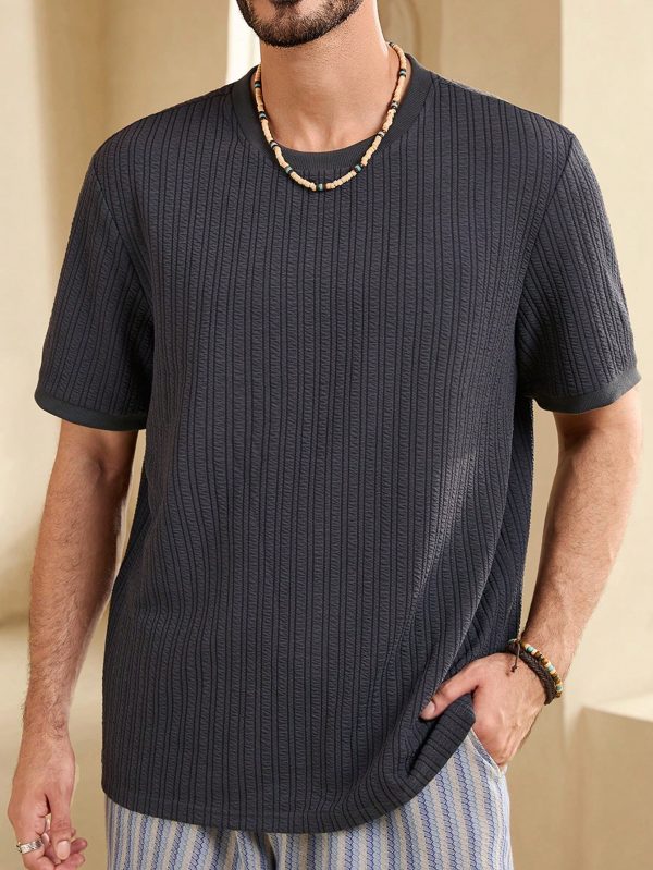 Men Summer Solid Color Round Neck Short Sleeve Casual T-Shirt