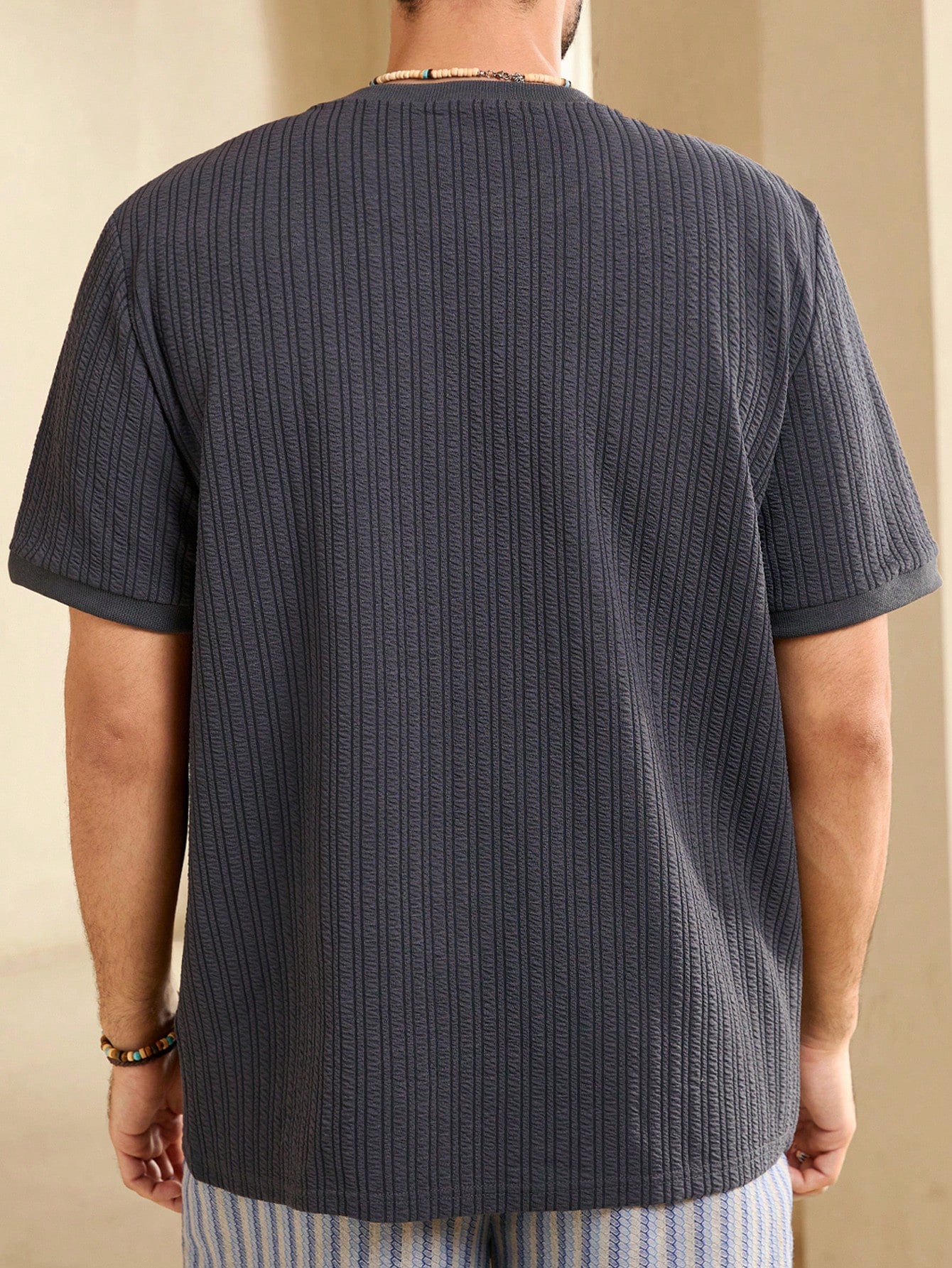 Men Summer Solid Color Round Neck Short Sleeve Casual T-Shirt