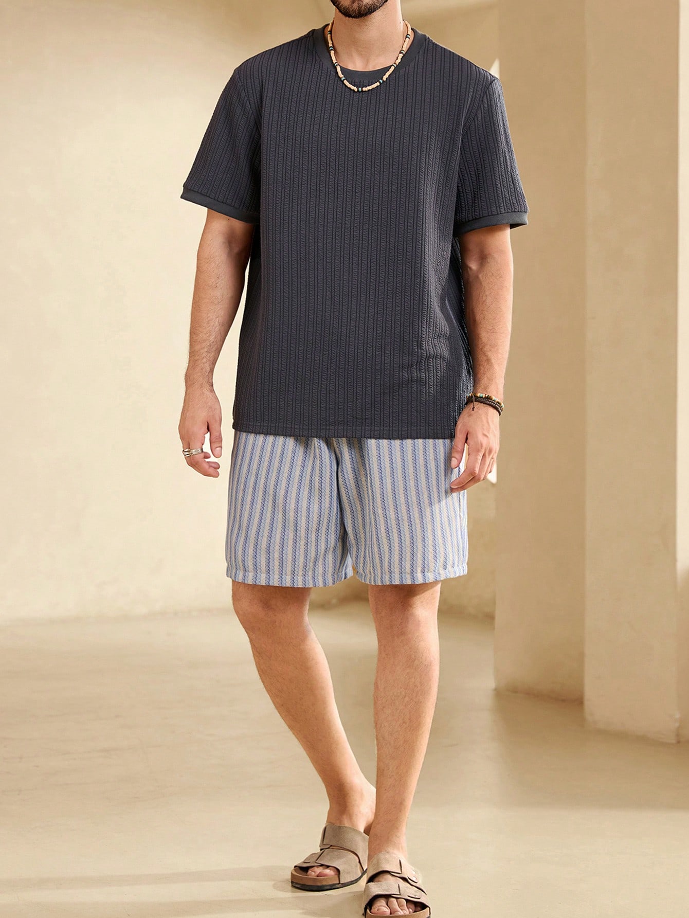 Men Summer Solid Color Round Neck Short Sleeve Casual T-Shirt