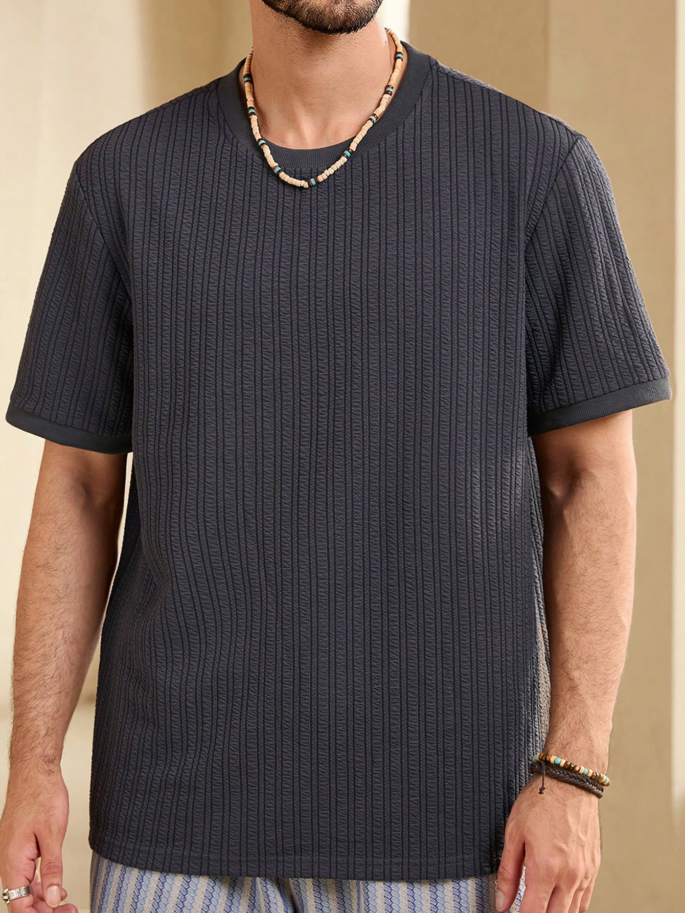 Men Summer Solid Color Round Neck Short Sleeve Casual T-Shirt