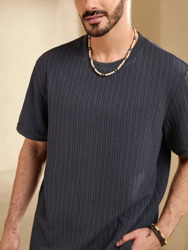 Men Summer Solid Color Round Neck Short Sleeve Casual T-Shirt