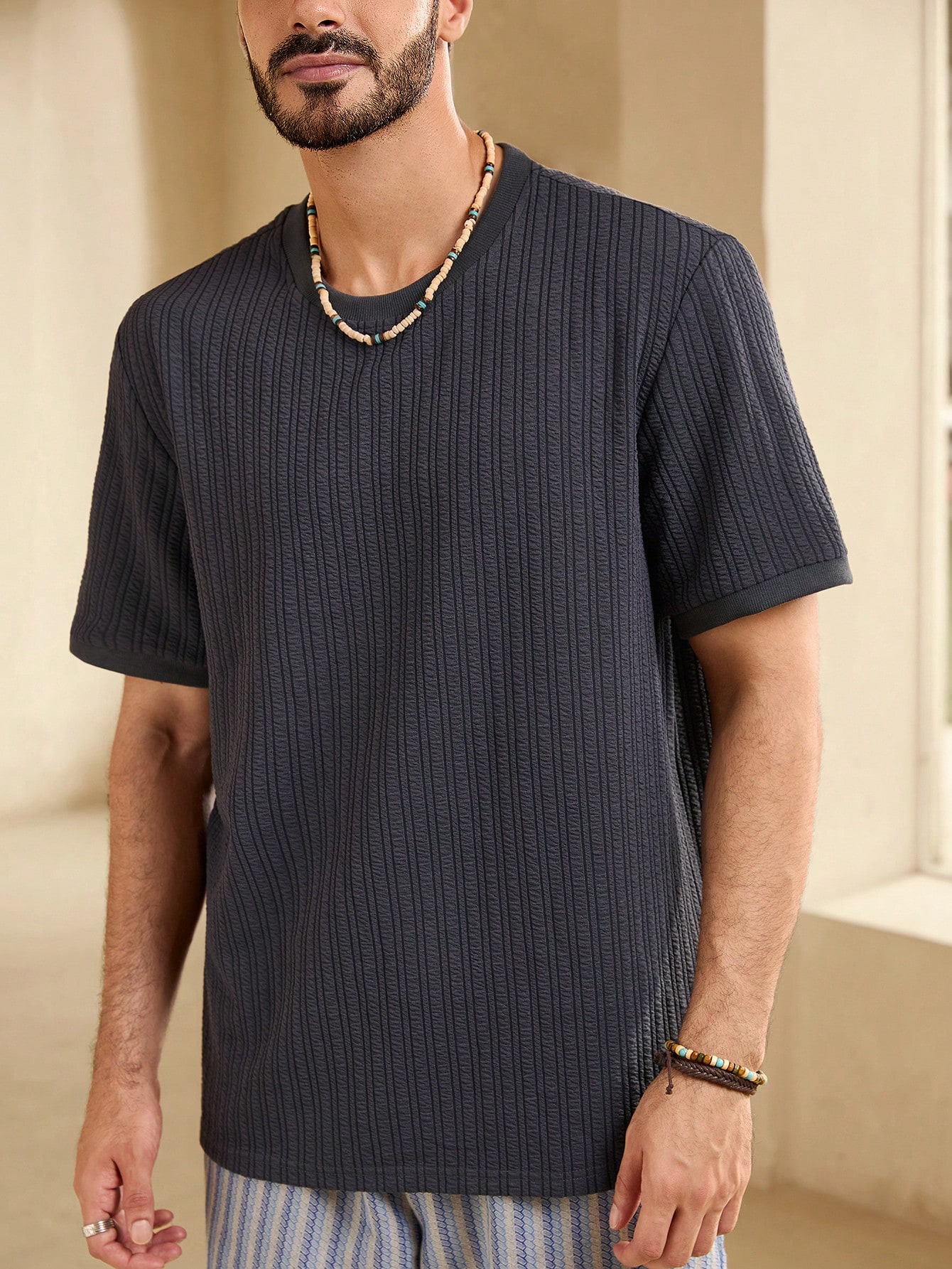 Men Summer Solid Color Round Neck Short Sleeve Casual T-Shirt